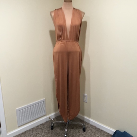 SOLD Michele Hah Belle Jumpsuit Size Small Salmon Coral Orange Split Leg - Picture 2 of 8